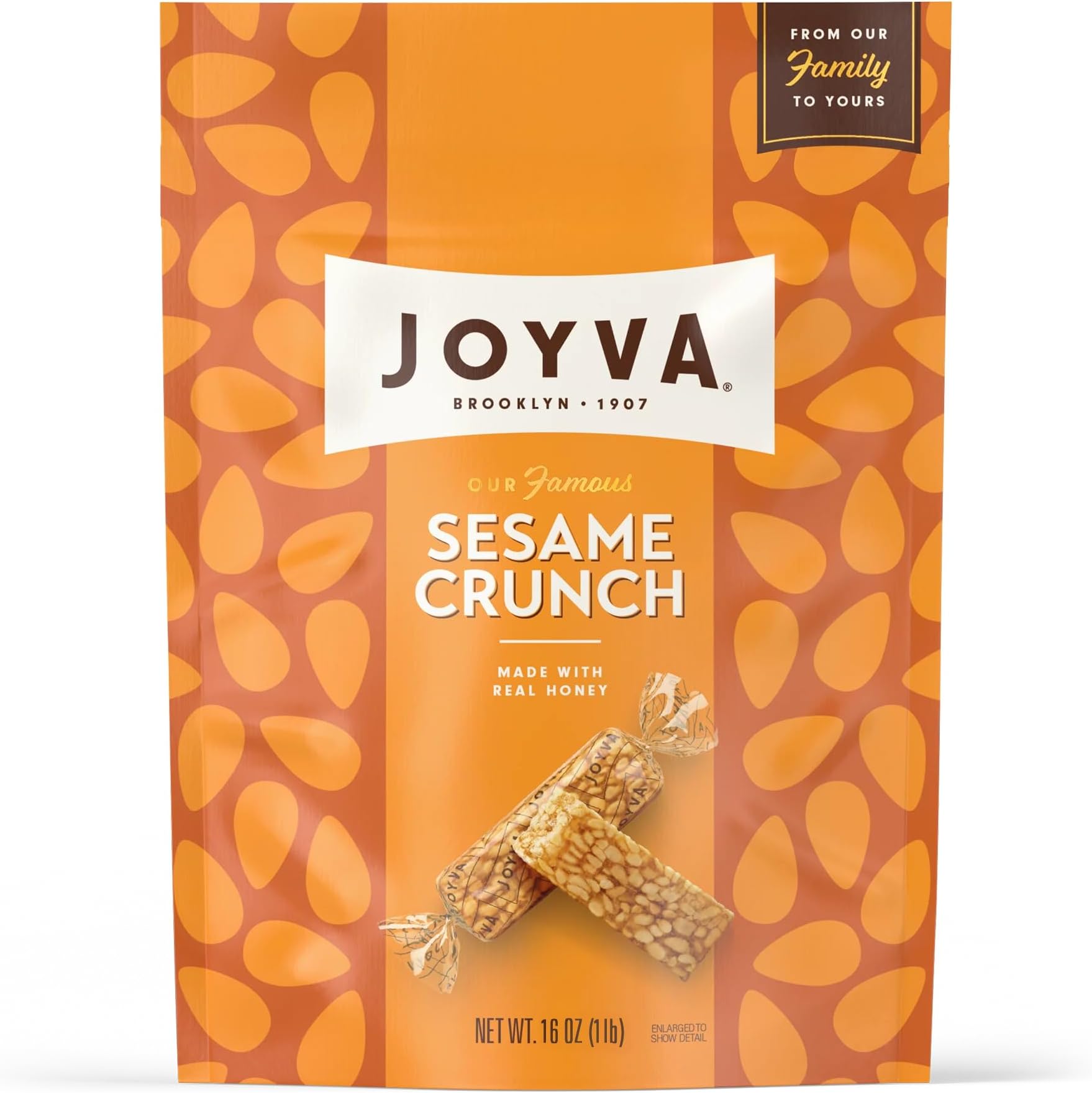 Sesame Crunch, 16 oz (454g) Pouch | Individually Wrapped Honey Sesame Candy | Kosher Parve, Gluten-Free, Dairy-Free | Crunchy Snack with Roasted Sesame Seeds | Made in Brooklyn, NY