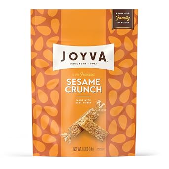 Joyva Sesame Crunch, 16 oz 454g Pouch | Individually Wrapped Honey Sesame Candy | Kosher Parve, Gluten-Free, Dairy-Free | Crunchy Snack with Roasted Sesame Seeds | Made in Brooklyn, NY