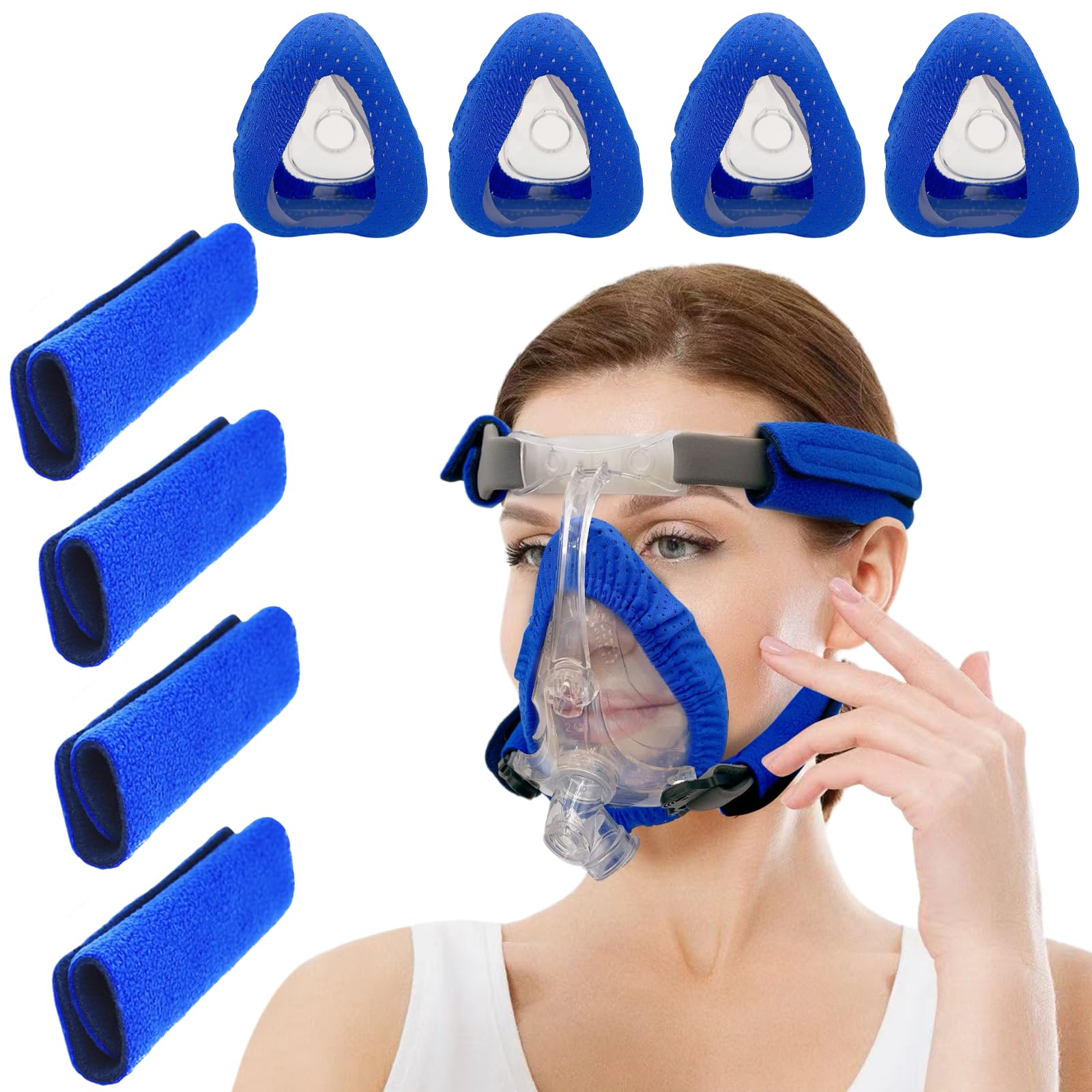 4 Pack CPAP Mask Liners + 4 Pack CPAP Strap Covers One Size Compatible with All Full Face CPAP Masks,Soft and Comfort Pads to Reduce Headgear and Mask