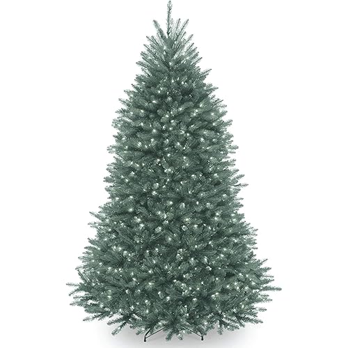 National Tree Company Pre-Lit Artificial Full Christmas Tree, Blue, Dunhill Fir, White Lights, Includes Stand, 7 Feet
