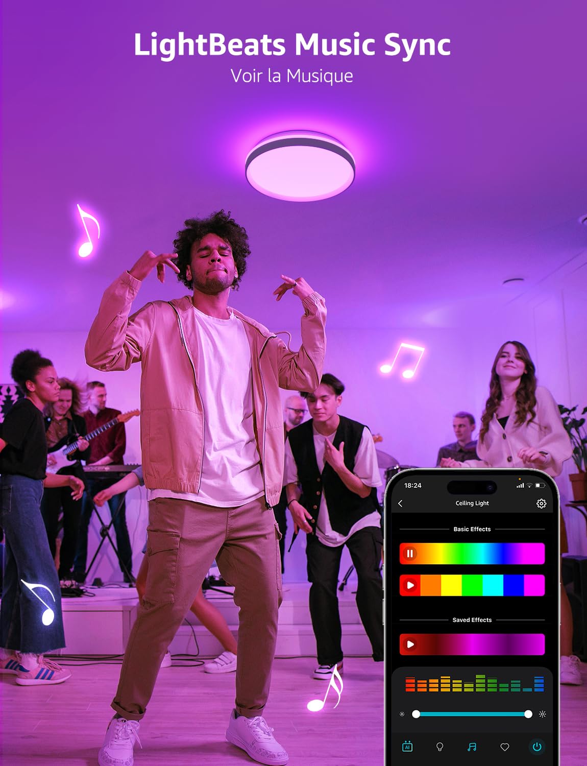 Lepro T1 IA Plafonnier LED Connecté, Concepteur d'Éclairage IA Personnalisé, Connectivité Wi-Fi et Bluetooth, 24W 1800LM, IP44 Etanche, pour Chambre, Salon, Couloir, Cuisine（φ29cm）