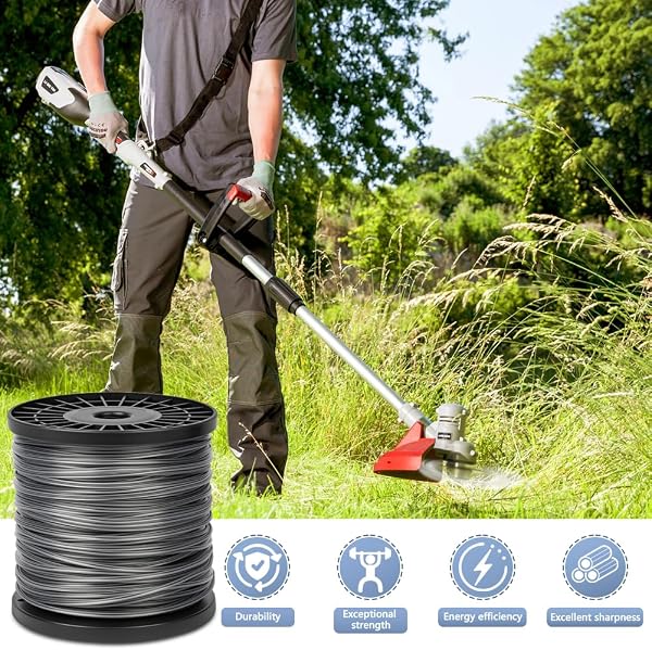 Fil de Débroussailleuse, Fil de Coupe Étoile 2,0mm/100m, Corde Robuste de Rechange en Nylon pour Débroussailleuse, Coupe Herbes Hautes, Jardin de Mauvaises Herbes, Végétation Dense Gris - 5