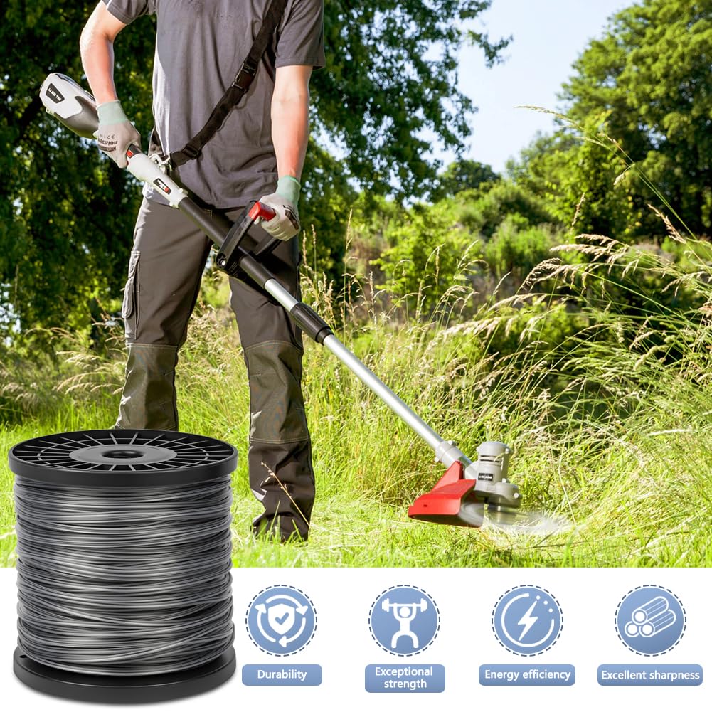 Fil de Débroussailleuse, Fil de Coupe Étoile 2,0mm/100m, Corde Robuste de Rechange en Nylon pour Débroussailleuse, Coupe Herbes Hautes, Jardin de Mauvaises Herbes, Végétation Dense Gris - 5