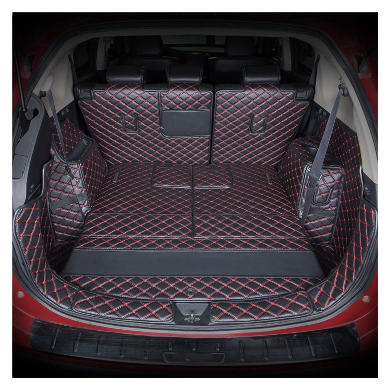 Tapis coffre pour Mitsubishi Outlander en cuir de prestige surpiqué de rouge