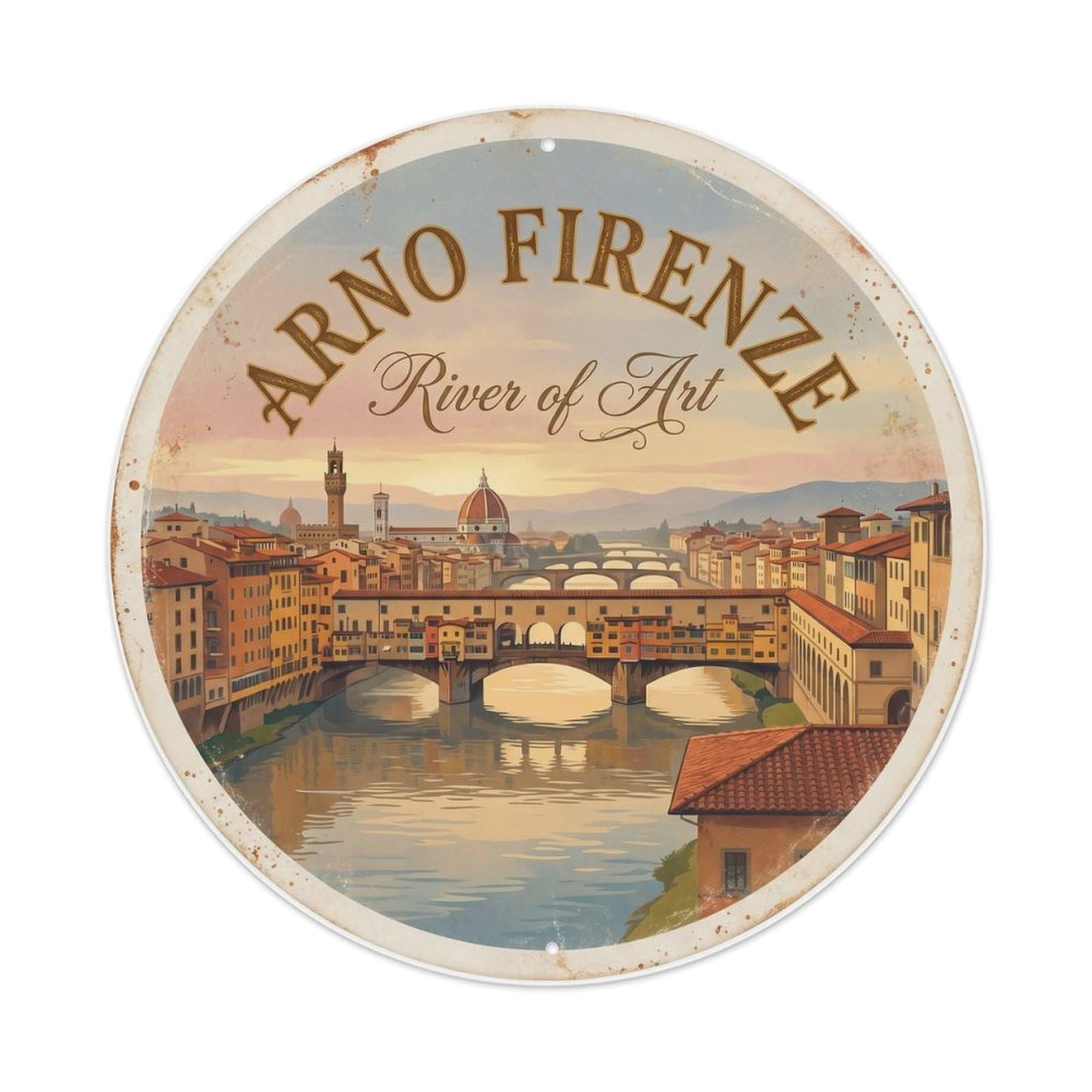 Fqnyr Style Vintage Travel Florence Arno River Metal Tin Sign