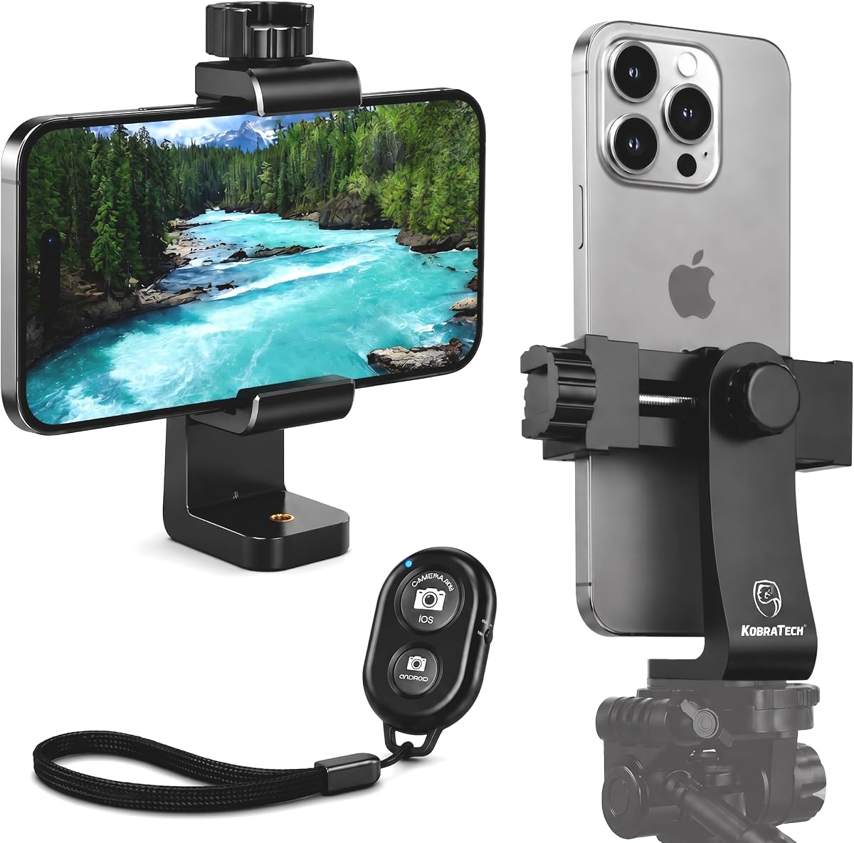 Adaptador de montaje en trípode para iPhone con control remoto Bluetooth: se adapta a todos los teléfonos