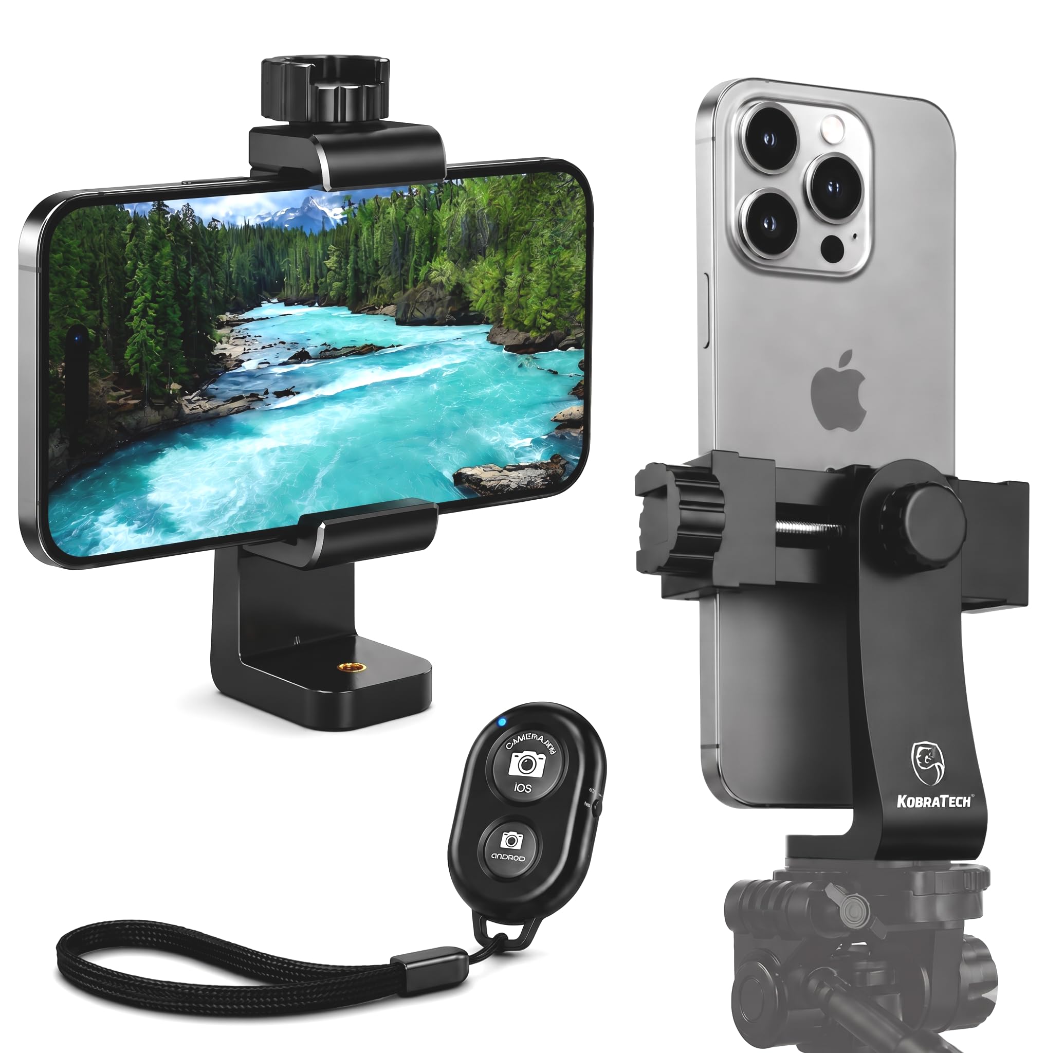 Cell Phone Tripod Adapter - UniMount 360 - Universal Phone Tripod Mount Attachment for Any Size Smartphone - Includes Bonus Bluetooth Shutter Remote-image-1