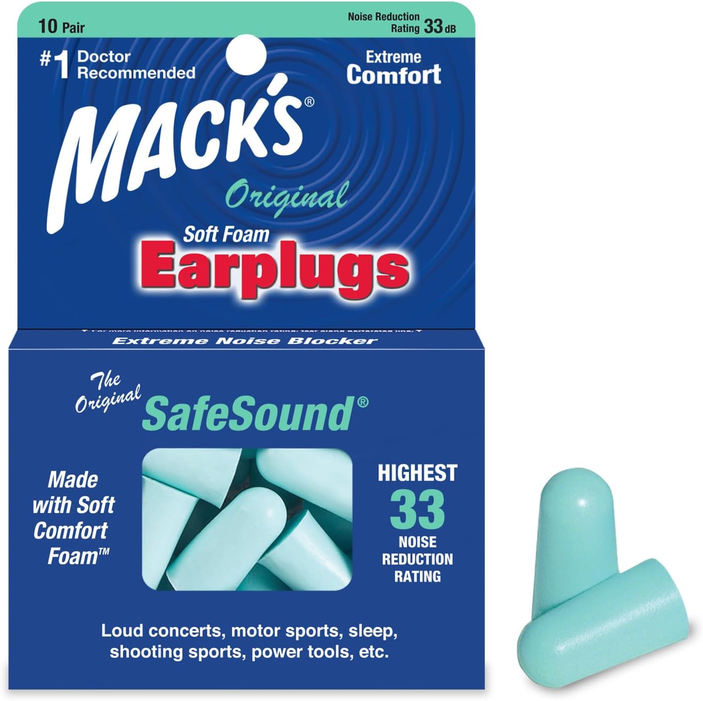 Mack's Original Ear Plugs (10 Pair) - Mint Green