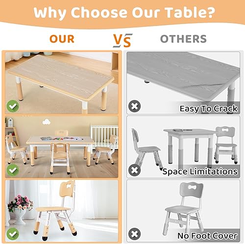 Miniatura 23 de Arlopu Juego de mesa y 4 sillas para niños, juego de mesa y sillas para niños pequeños, patas antideslizantes, escritorio de graffiti, mesa de