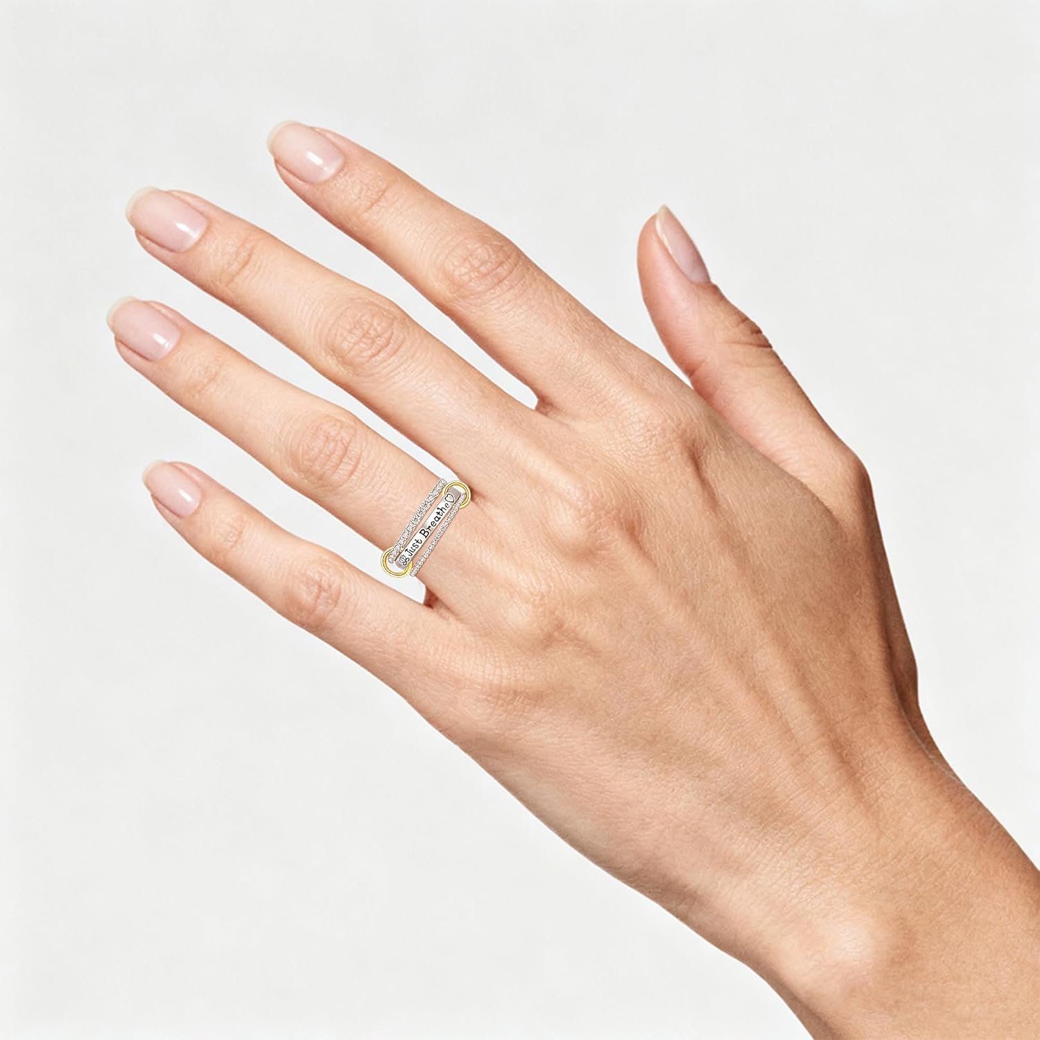 Fenthring Interlocked Stackable Rings for Women Just Breathe Ring for Women Sterling Silver Stacking Two-Toned Connected Bands Stacking Jewelry - Image 3