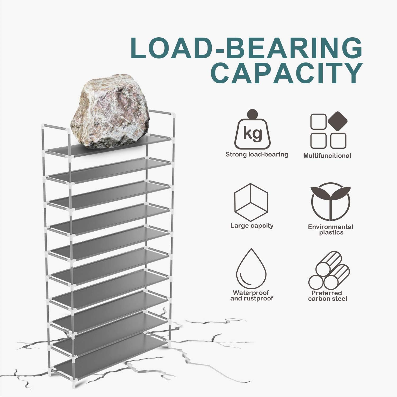 10 Tiers Shoe Rack Non-Woven Fabric Shoe Tower Storage Organizer Cabinet Extra Thick Grey