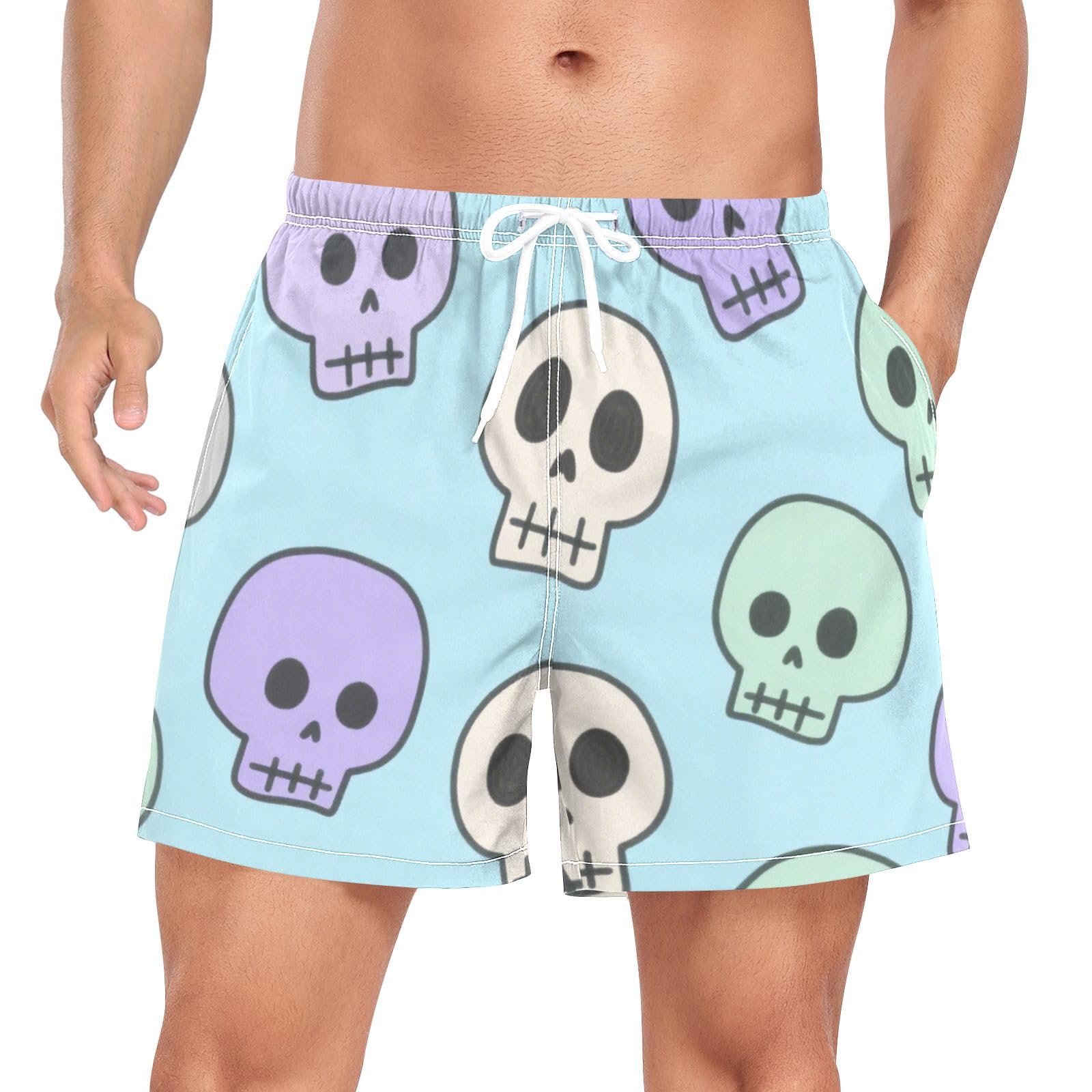 Bañador de natación premium azul con calaveras de secado rápido para hombre 8