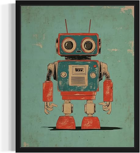 Póster de arte pop de robot, pintura retro vintage para decoración de pared, obras de arte clásicas para decoración de dormitorio, sala de estar, 43