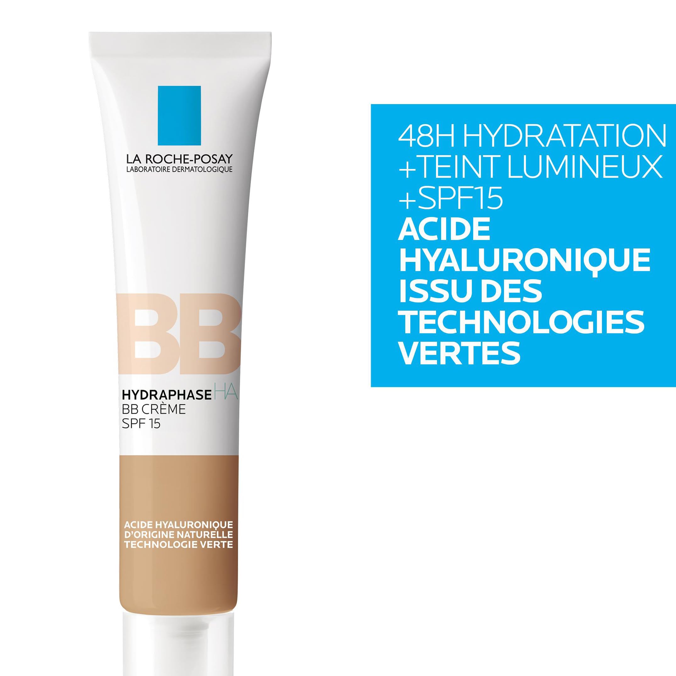 La Roche-Posay - Hydraphase HA BB Crème Teintée SPF15 - Crème Hydratante Visage Protectrice et Hydratante - Acide Hyaluronique, Glycérine et en Pigments Minéraux - Peaux à tendance sèche - 2 teintes