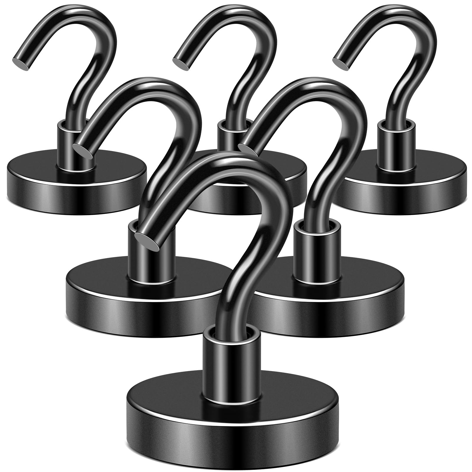 DIYMAG Magnetic Hooks,120lbs Heavy Duty Magnets with Hook Black 6 Pack