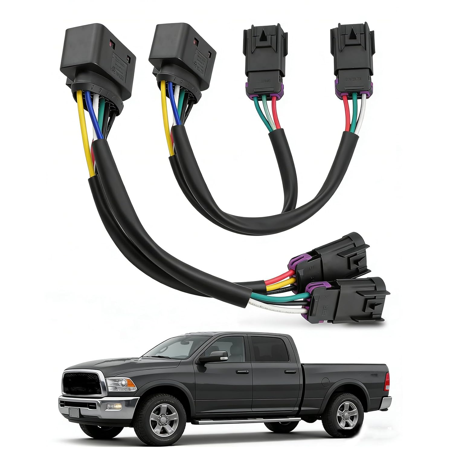 Conversion Harnesses Quad Housing to Projector Headlight Fit for Ram Truck 2009-2018, 2Pcs