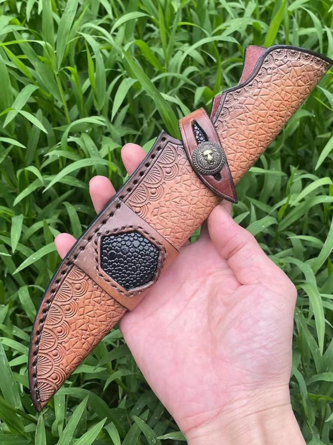 1PC Knife Sheath with Belt Loop and Snap Closure, Top-layer Leather Protective Case Fits for Outdoor Camping, Hiking