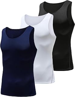 Queerier Men's 1 or 3 Pack Sleeveless Compression Tank Top, Base Layer Cool Dry Compression Shirts Muscle Gym Tank Tops