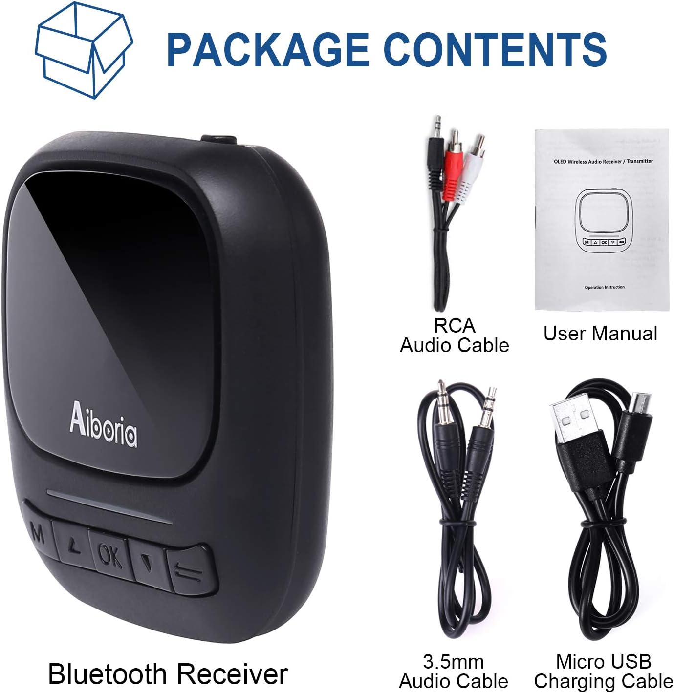 Aiboria Bluetooth 5.0 Transmitter Receiver for TV PC, Wireless 3.5mm RCA AUX Bluetooth Adapter Pair 2 Headphones at Once with OLED Display, aptX Low Latency for TV/Home Stereo/Car/Nintendo Switch : Electronics