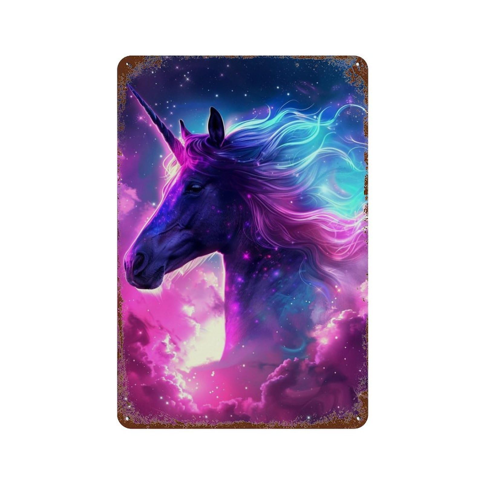 Galactic Unicorn Fantasy Art Decorative Tin Sign 11.8"x7.9", Vintage Wall Decor for Basement, Hobby Room And Garage Decor