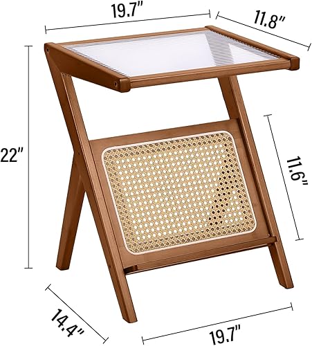 Miniatura 3 de Tiita Mesa auxiliar de ratán, mesita de noche de mediados de siglo, mesas de noche de bambú con acento de bambú, mesas de café de cristal, mesa