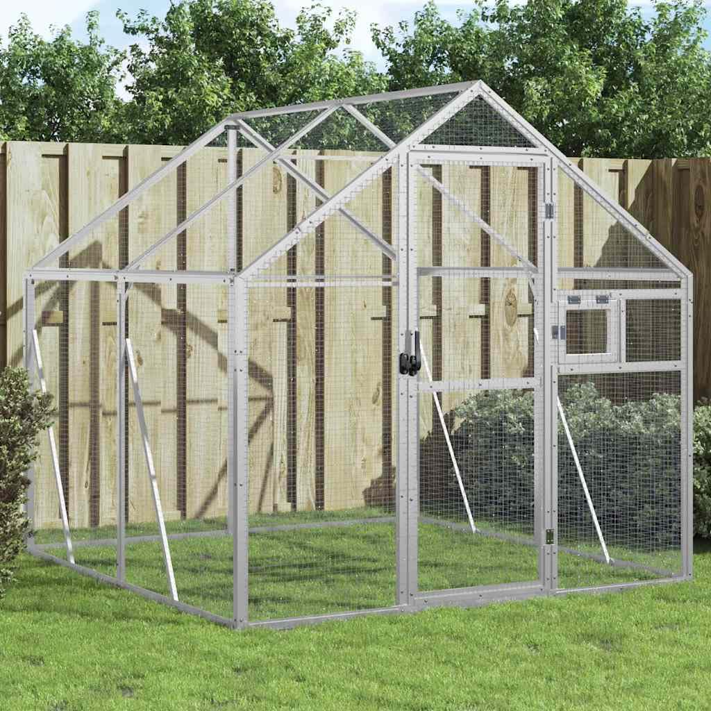 Voliere, Vogelvoliere mit Wire Mesh Grids, Vogelkäfig für Außenbereich, Vogelhaus Papageienkäfig Papageienvoliere,Silber,1.79 x 2 x 1.85 m