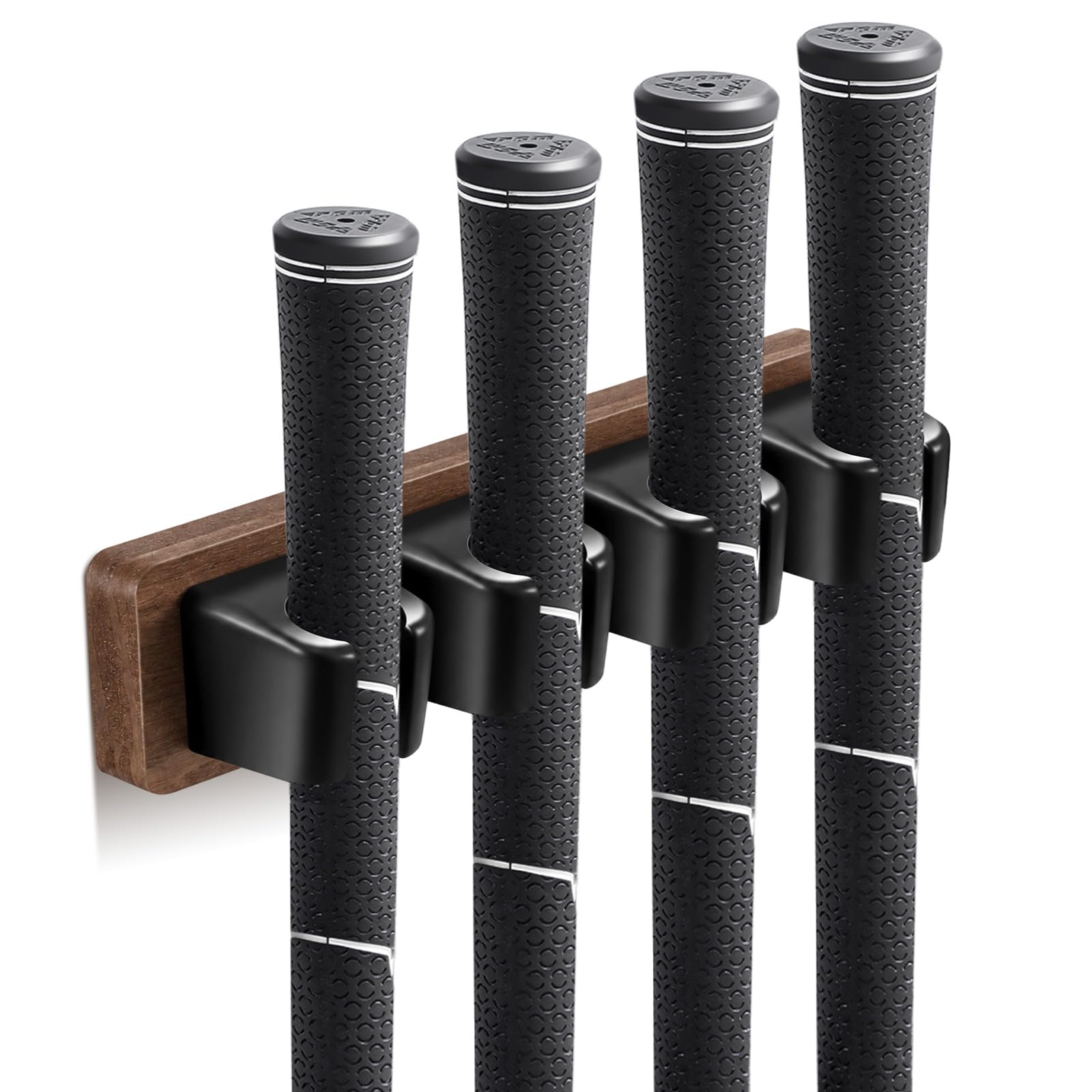 Blueweenly 1 Pack Wooden Golf Club Holder Wall Mount, Walnut Tone, 4 Clips