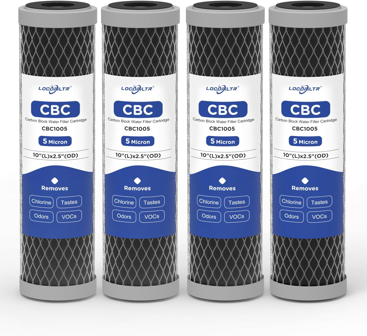 5 Micron 10" x 2.5" Whole House CTO Carbon Block Water Filter Cartridge Replacement for AO-WH-PRE-RCP2, FXWTC, W5CIP, SCWH-5, WFPFC8002, WFPFC9001, WHKF-WHWC, 3WH-STDCW-F02, CB-25-1005 (Pack of 4)