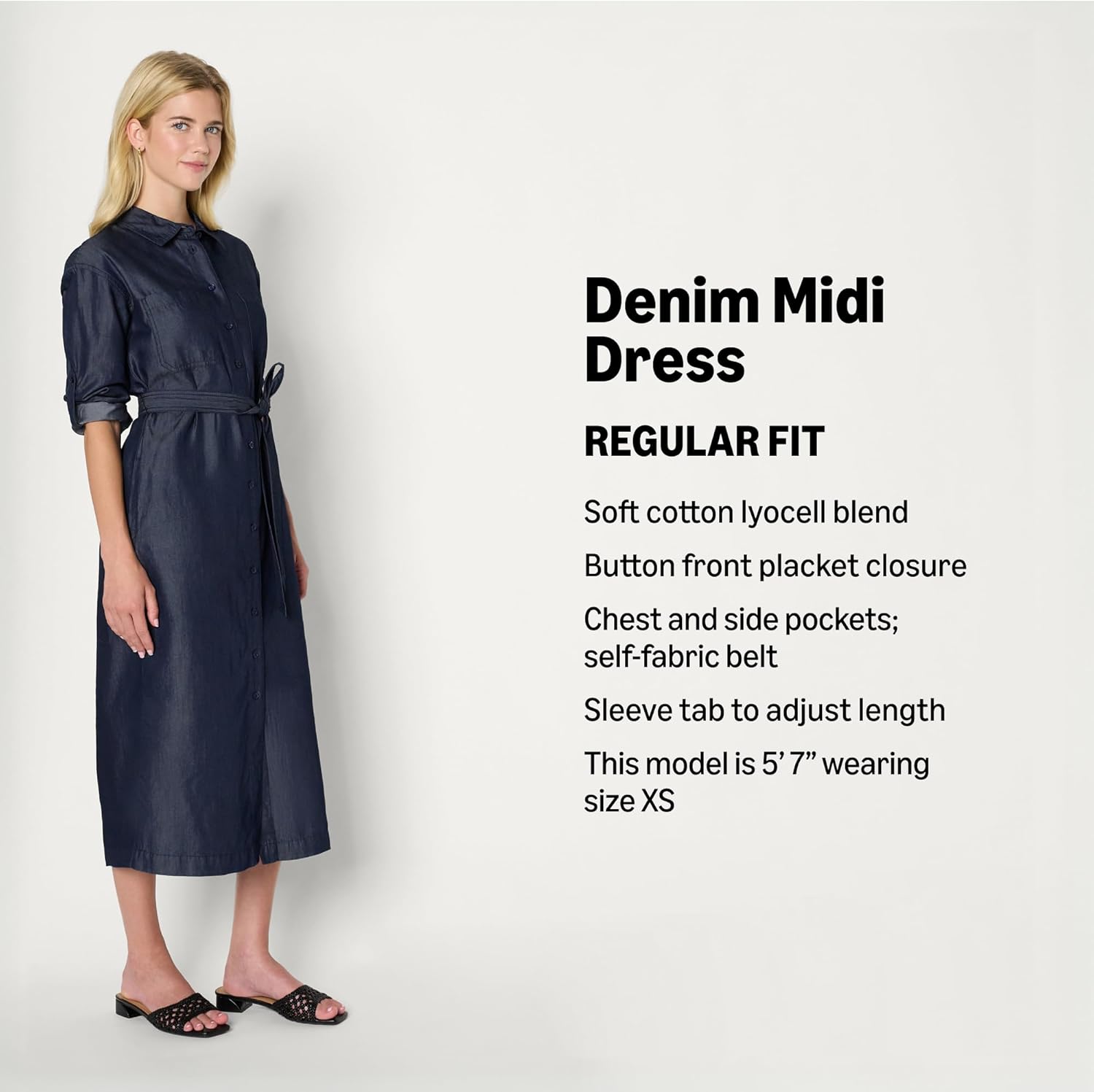 Amazon Essentials Women's Regular-Fit Denim Chambray Long-Sleeve Button-Up Midi Dress - Image 4