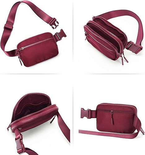 Miniatura 6 de WESTBRONCO Riñoneras para mujeres y hombres, bolsa de cinturón con 4 bolsillos con cremallera, cintura de moda, bolsas cruzadas ligeras con correa