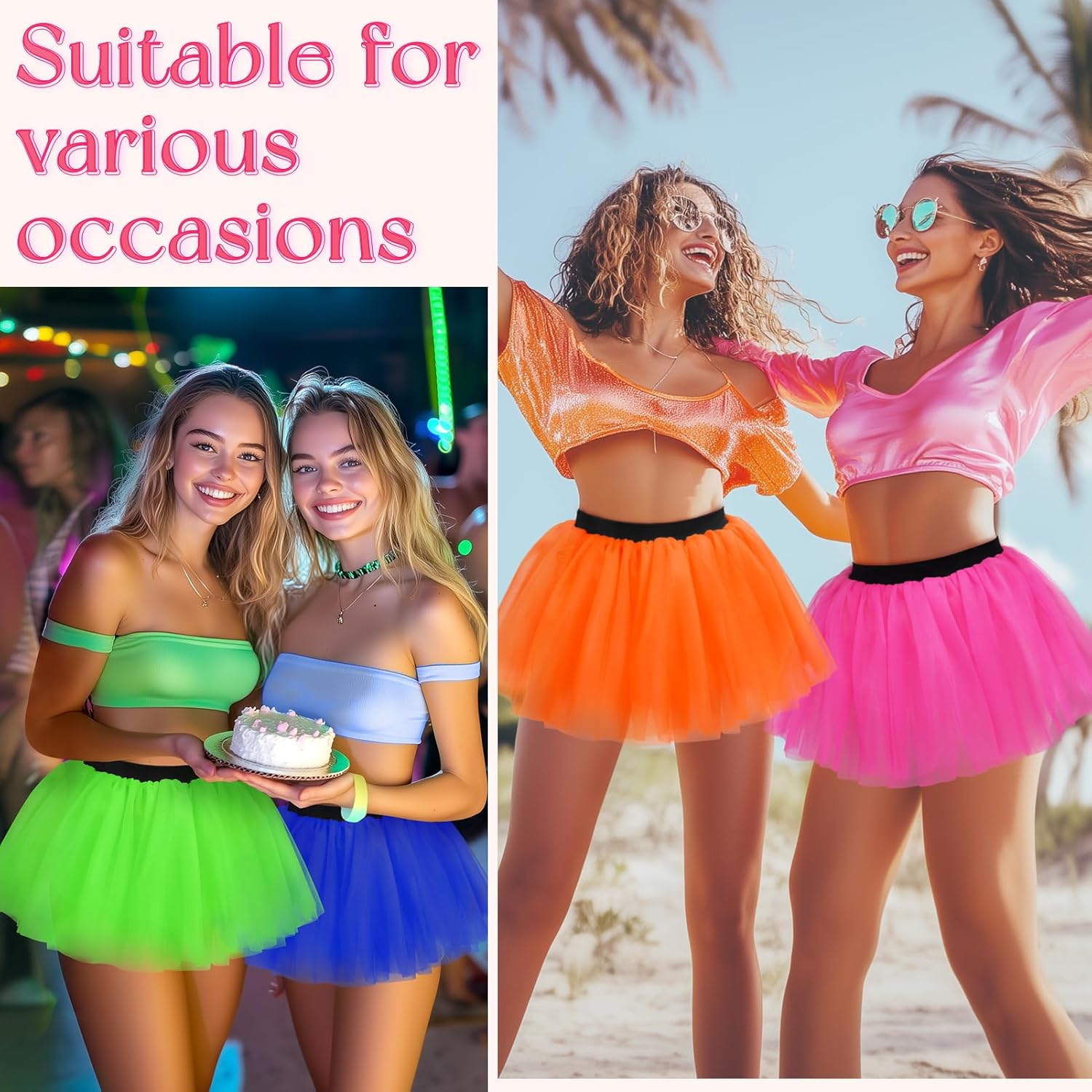 Tutu for Women Adults Elastic Tutu Skirts for Women 3 Layered Colorful Running Tutu Rave Costume - Image 5