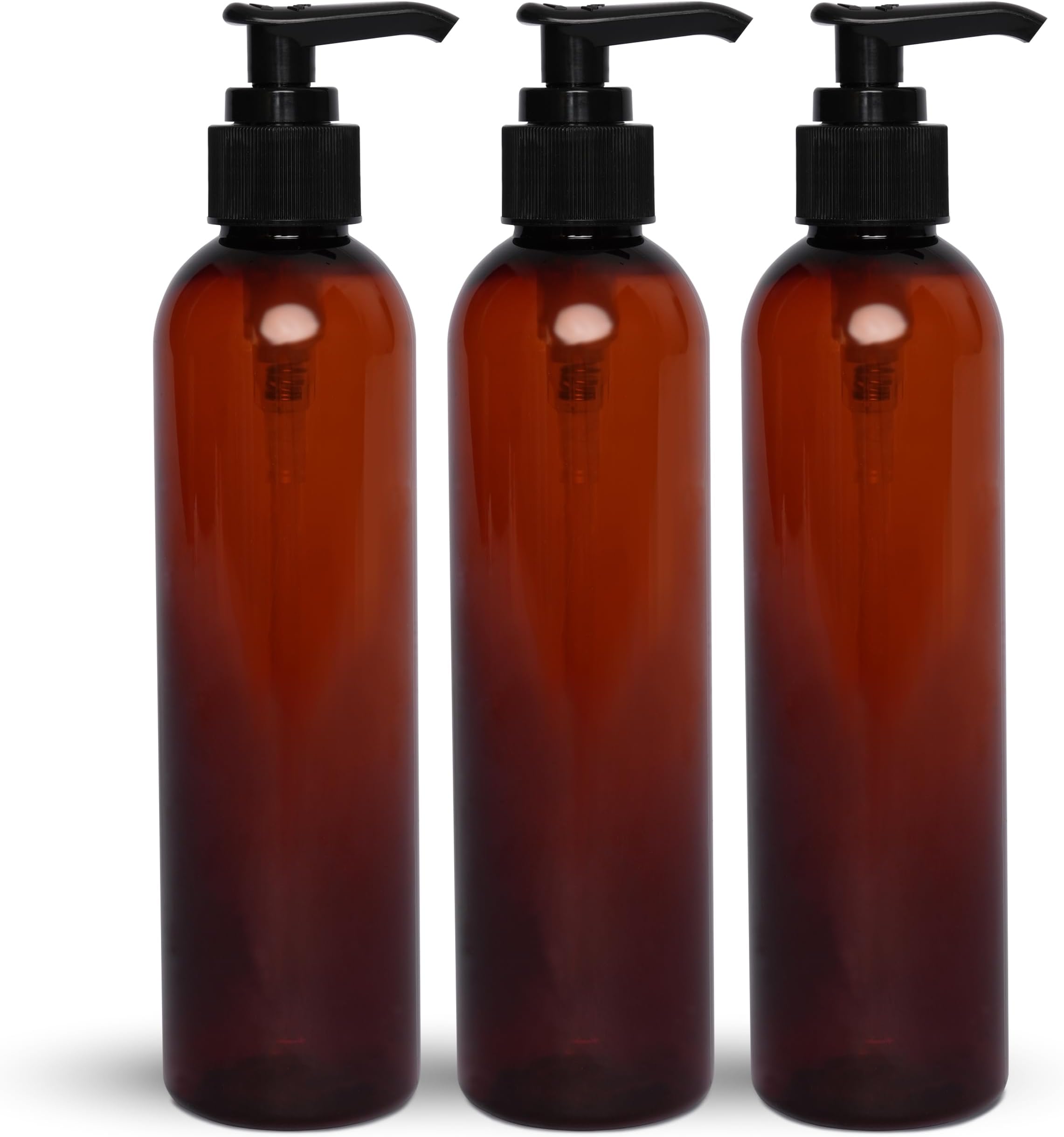 BRIGHTFROM Lotion Pump Bottles, Empty 8 OZ, BPA-Free Refillable Plastic Containers, Amber with Black Dispenser for - Soap, Shampoo, Lotions, Liquid Body Soap, Creams and Massage Oil (3 PACK)