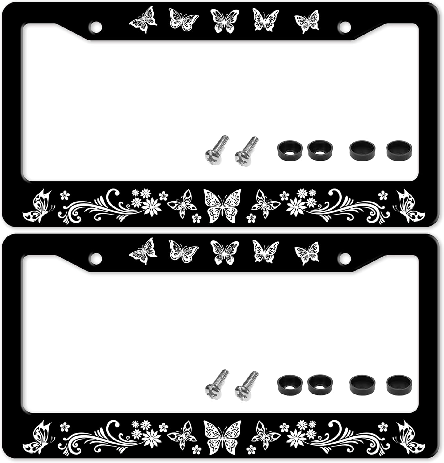 Beautiful Butterfly License Plate Frame 2 Pack Funny Floral for Front or Rear Car Tags Stainless Steel License Plate Holder Car Decoration with Screws 6.3 X 12.2 Inch