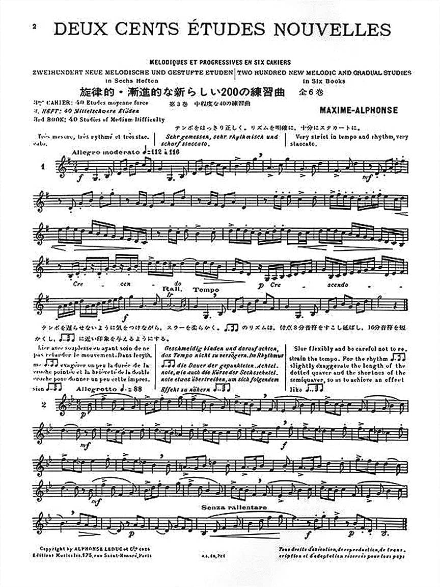 MAXIME-ALPHONSE: 200 ETUDES NOUVELLES VOL.3 - 40 ETUDES DE MOYENNE FORCE (HORN) - Image 2