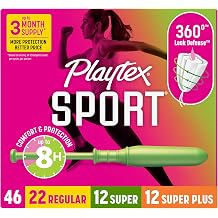 Playtex Sport Tampons Multipack, Regular/Super/Super Plus Absorbency, 46ct