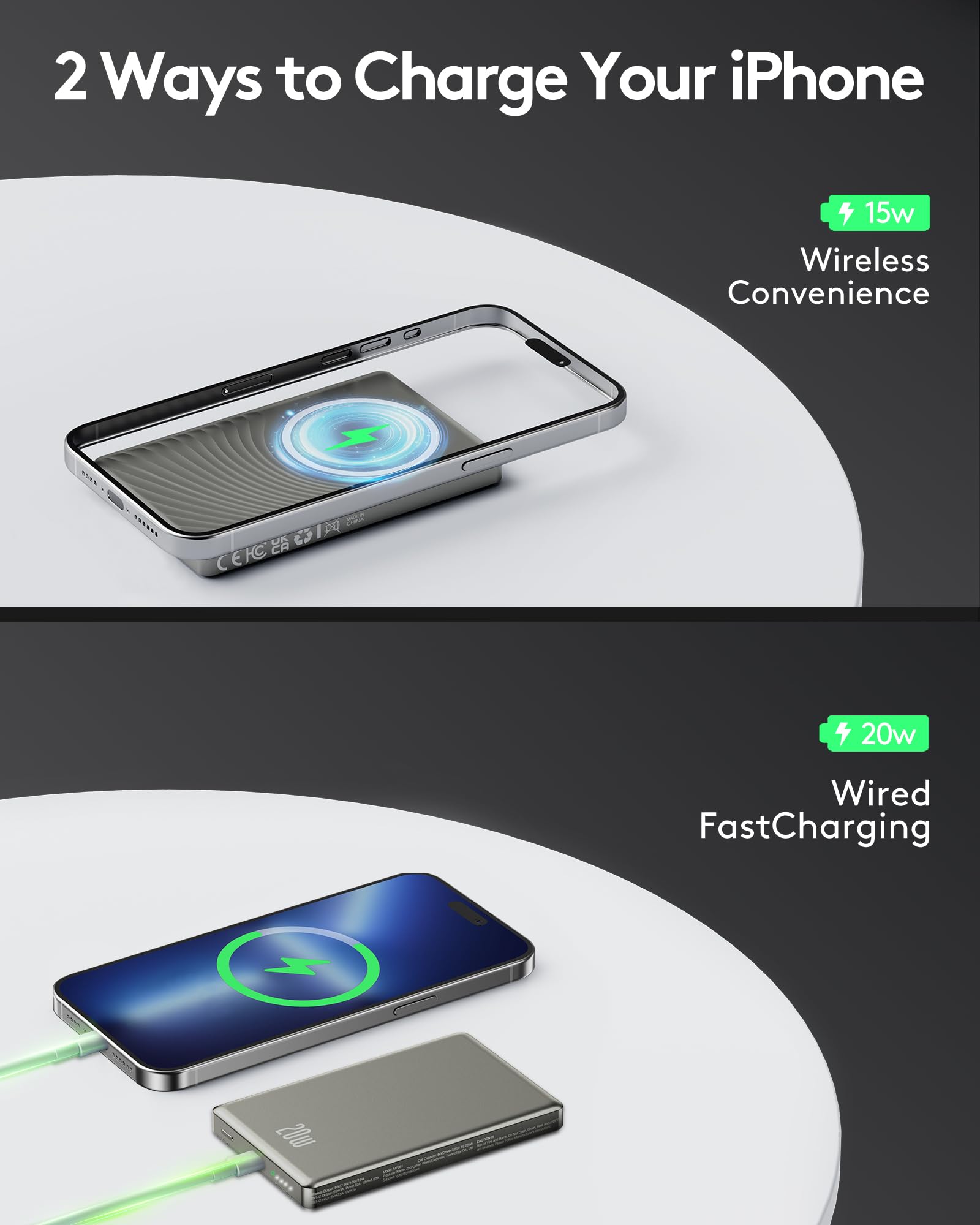 Magsafe Power Bank 10000mAh, Mini PowerBank Wireless 20W Ricarica Rapida con Ingresso e Uscita USB C, Caricatore Portatile Magnetico per iPhone 16/15/14/13/12 Pro Max/Mini/Plus (Grigio)