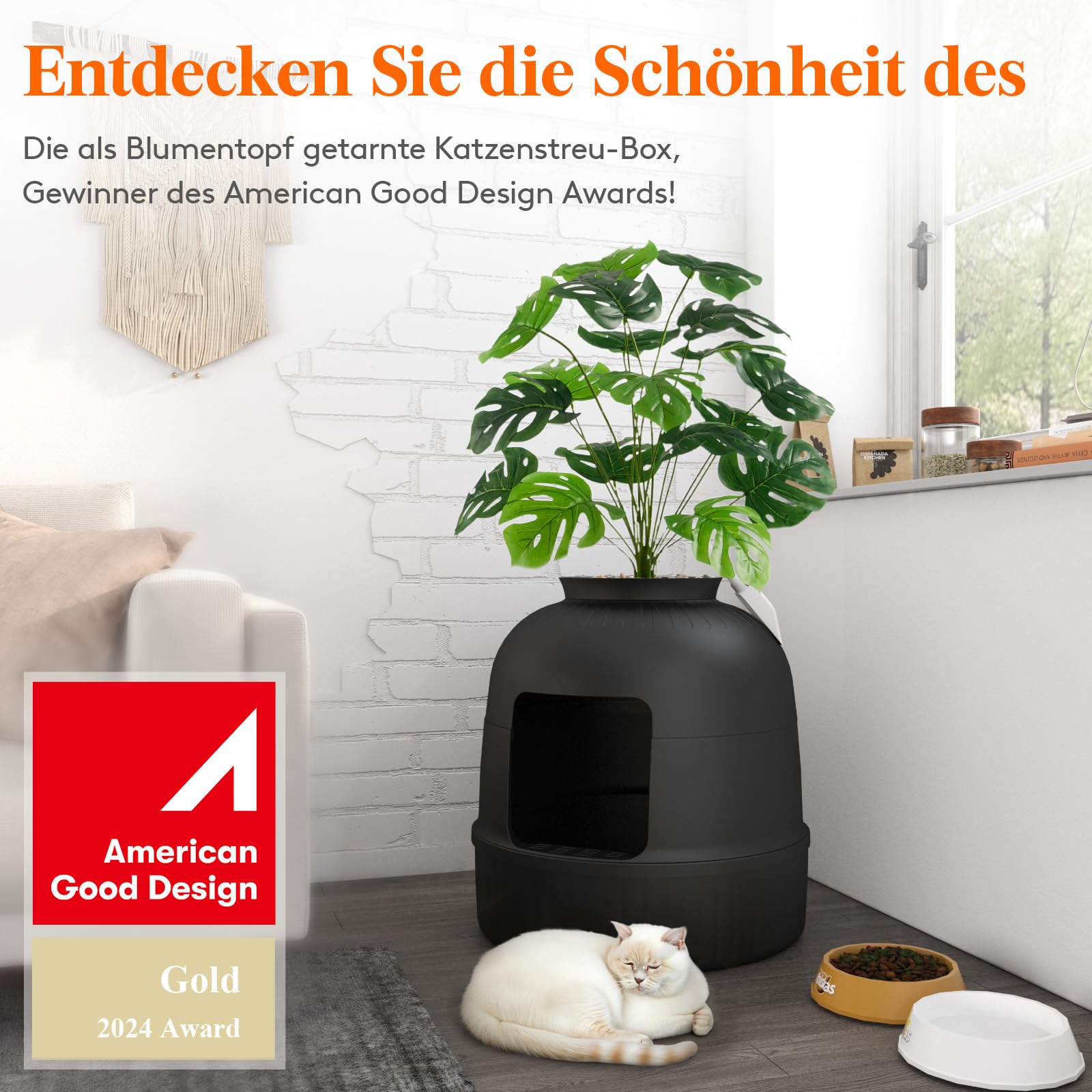 Lifewit Katzenklo Blumentopf mit Pflanze & Schaufel, Katzenklo Versteckt, Katzentoilette XXL mit Geruchskontrolle & Kohlefilter, Wohnzimmer, Schlafzimmer, Ecke, Schwarz
