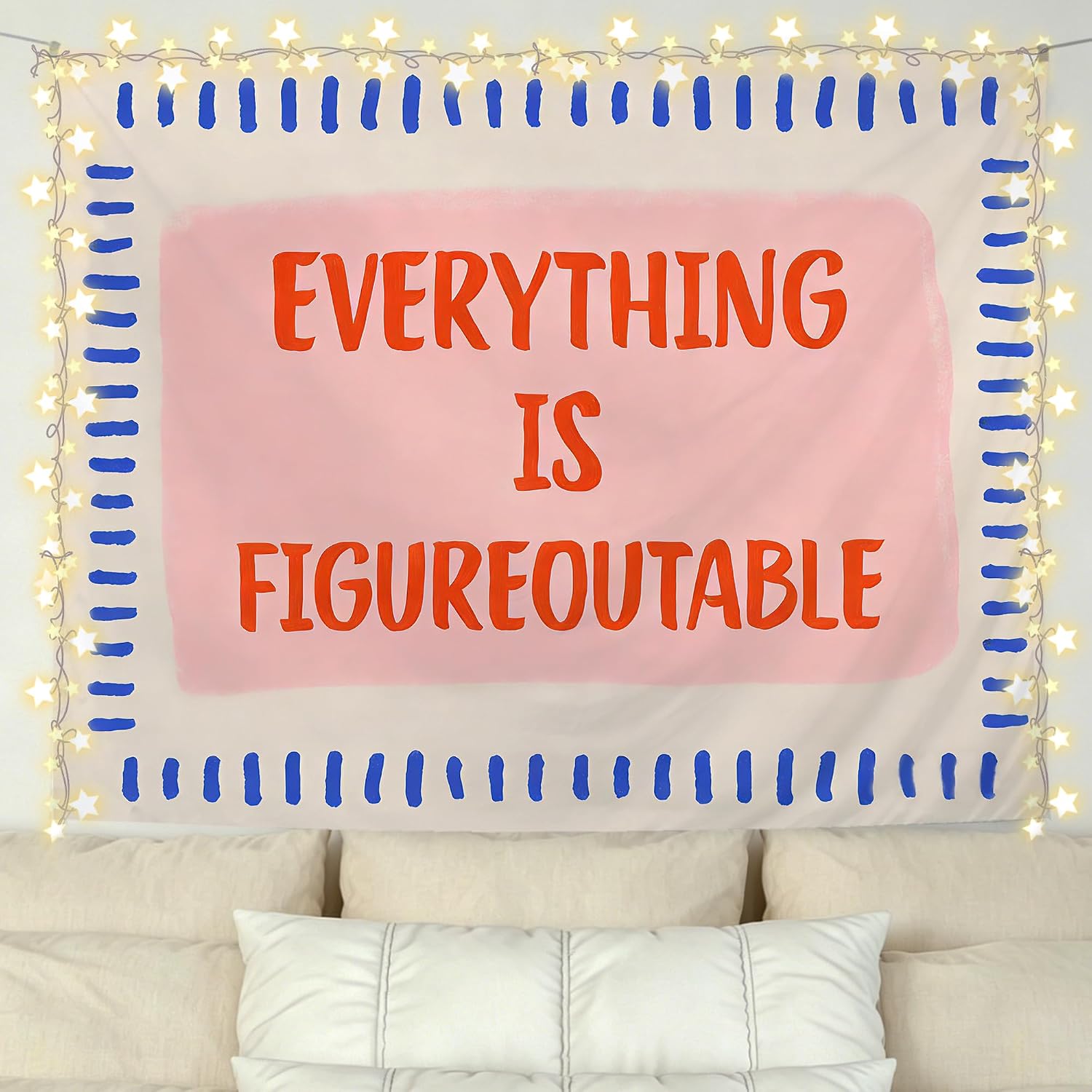 KBRCT Pink and Blue Inspirational Tapestry, Everything Is Figureoutable Wall Tapestry, Positive Affirmation Motivational Wall Hanging Decor for Home Office Classroom, 50x60 Inch