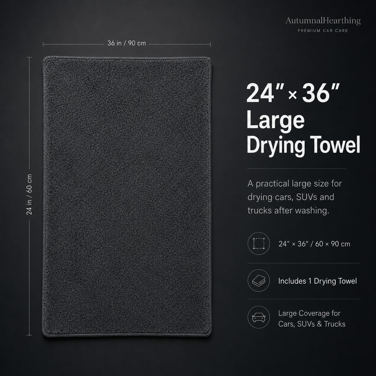 Microfiber Car Drying Towel, 1200GSM Plush Edgeless, Ultra Absorbent Scratch-Free Lint-Free Towel for Cars SUVs Trucks, Charcoal Grey, 24 x 36 in, 1 Pack