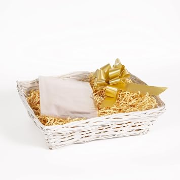 greenleaves White Wicker Gift Hamper Basket Kit with Beige Shredded Paper