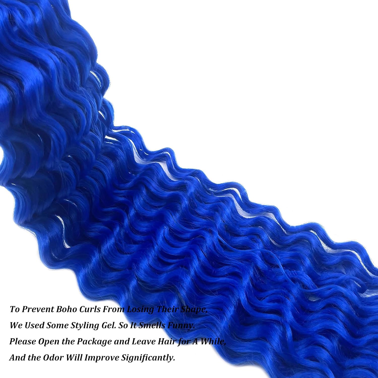 Blue Deep Wave Braiding Hair Water Ocean Wave Crochet Hair Blue Curly Wavy Braiding Hair Pre Stretched 24 Inch 2 Packs Boho Curls Hair for Braiding Synthetic Bohemian Crochet Braids