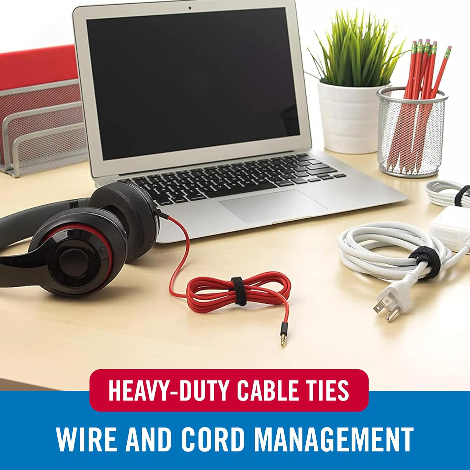 VELCRO Brand Heavy Duty Cable Ties Reusable | 60Pc Bulk Pack | 8 x 1/2" ONE-WRAP Straps, Black | Strong Wire Management | Cord Bundling for Home Office and Data Centers