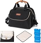 Sac de pompe à sein portable avec pack de glace, convient 6 Jusqu'à 9 Oz Baby Bouteille, Sac de Refroidisseur de Boutille Bébé Livré avec Mat Imperméable, Bracelet d'épaule réglable pour les mamans allaitantes, Blanc