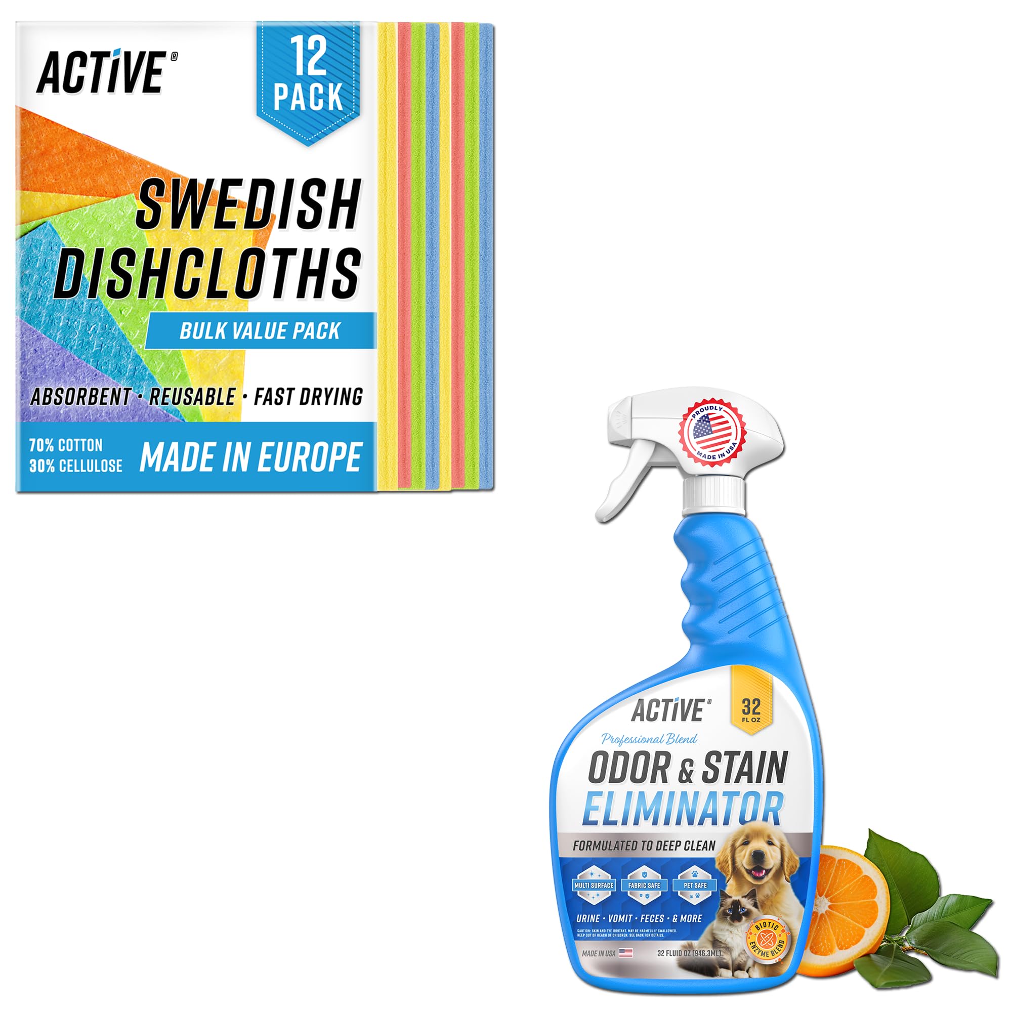 ACTIVE Swedish Dishcloths and Pet Odor and Stain E...