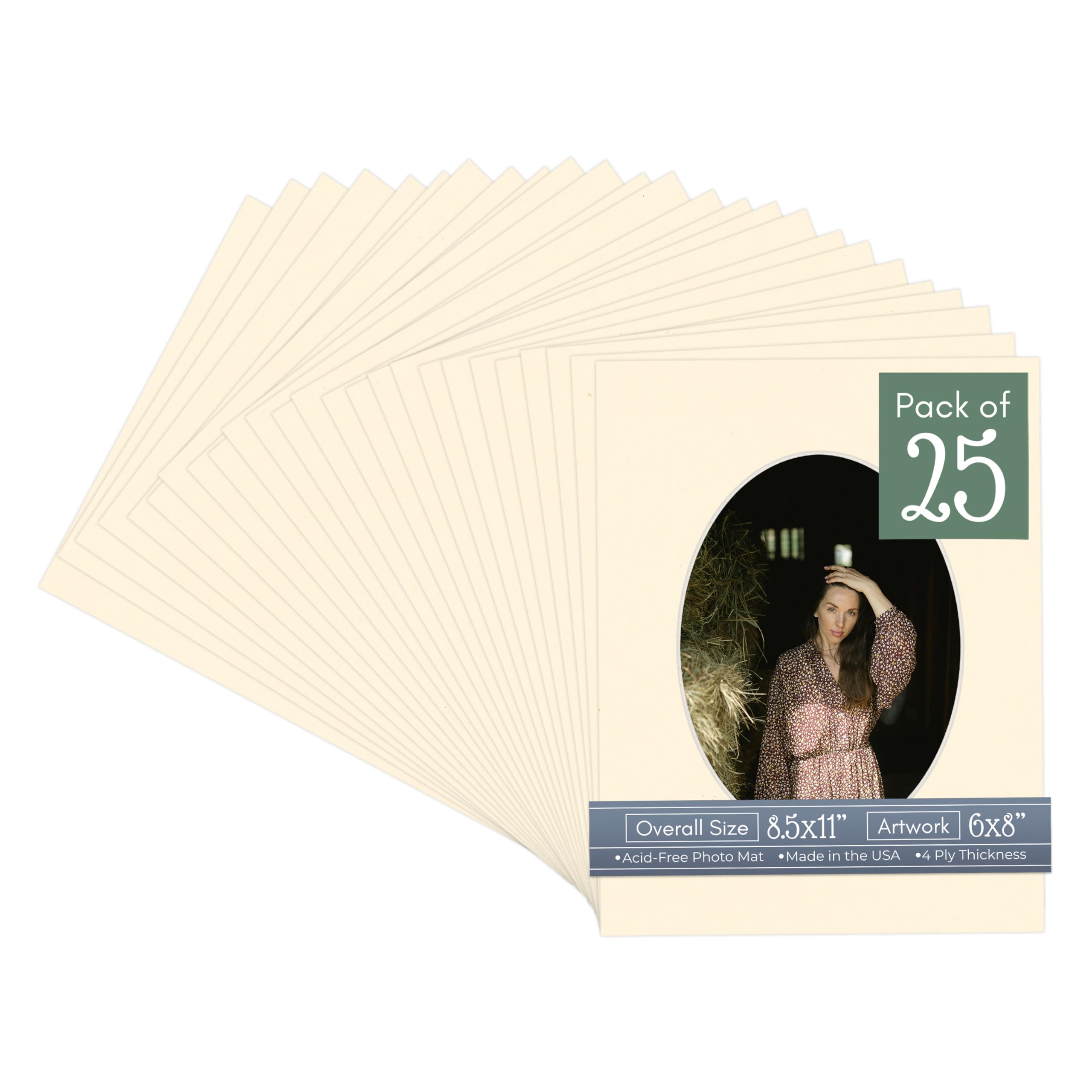 CountryArtHouse Cream Acid Free 8.5x11 Oval Picture Frame Mat with White Core Bevel Cut for 6x8 Pictures - Fits 8.5x11 Frame - Pack of 25 Matboard Show Kits With Acid Free Backings & Clear Bags-image-11
