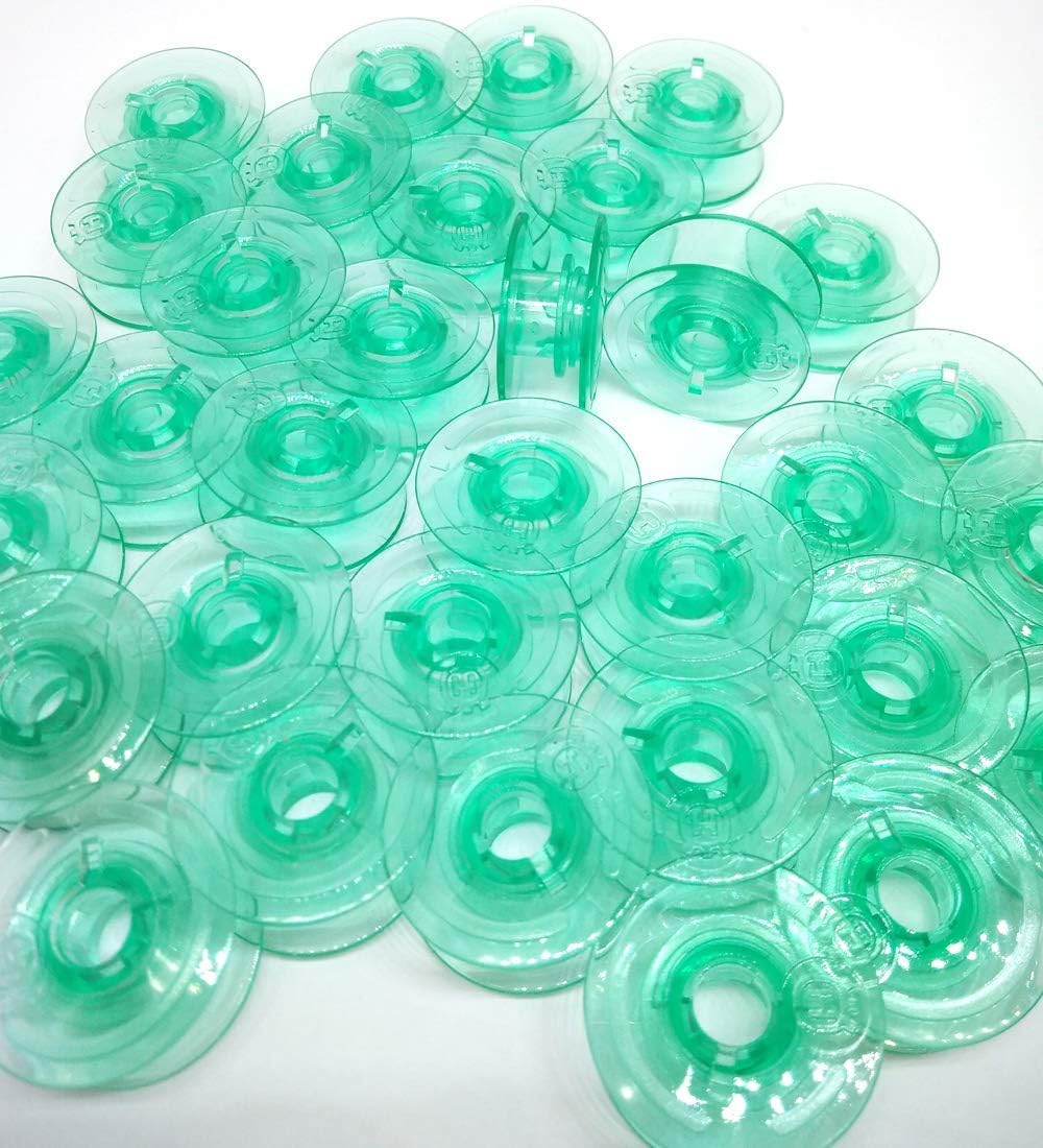 HONEYSEW 100pcs Clear Green Bobbins Compatible with Viking Husqvarna White Home #4125615-45#4123078-G Compatible with Husqvarna Viking Rose Designer Platinum Lily Series