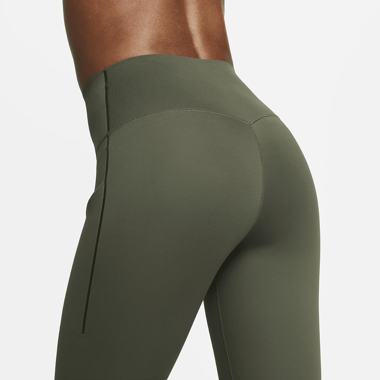 Nike Universa Women's Medium-Support High-Waisted 7/8 Leggings with Pockets (DQ5897-325, Cargo Khaki/Black) Size X-Small