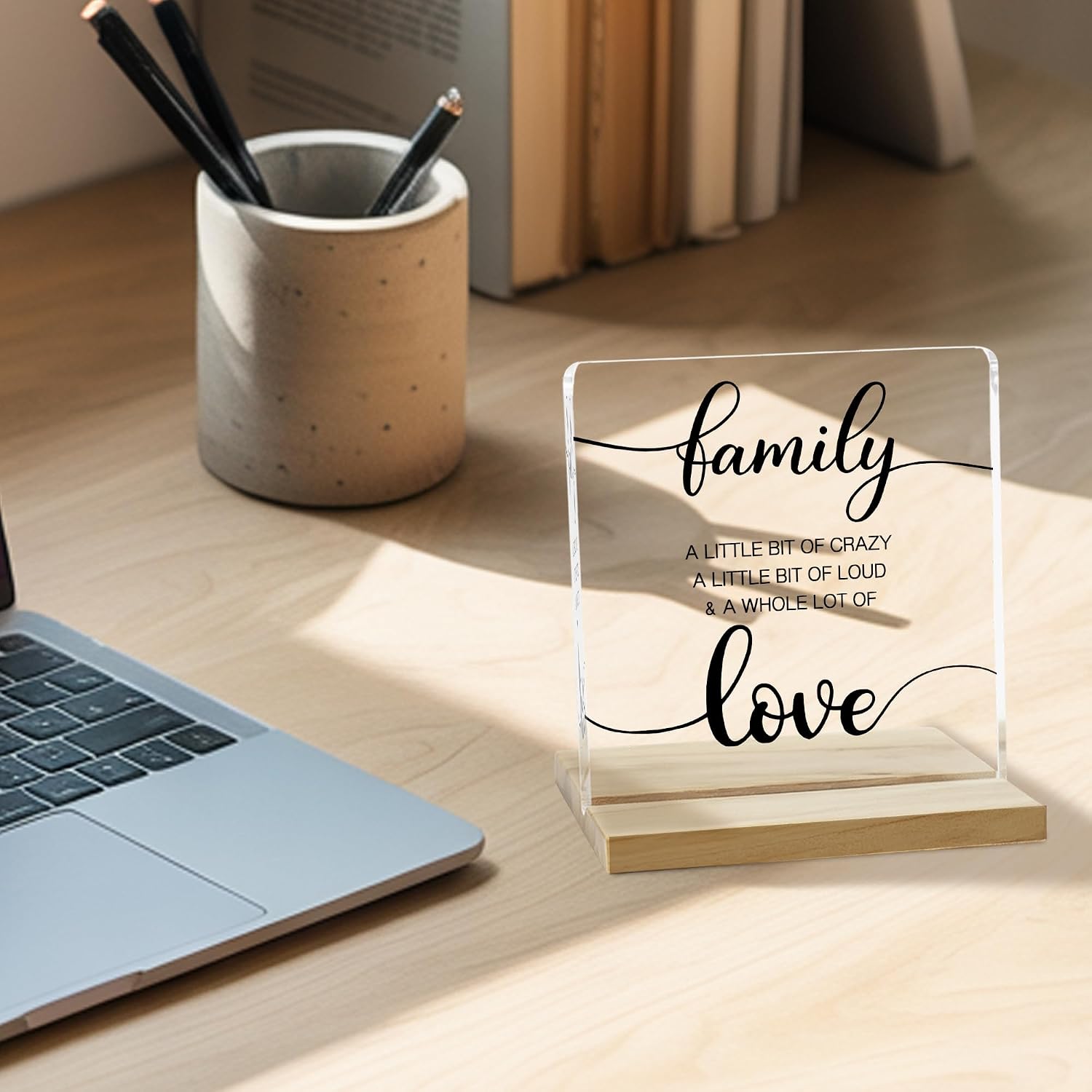 Family Quote Desk Decor Sign, Funny Family a Little Bit of Crazy Acrylic Plaque, Inspirational Farmhouse Signs image 2