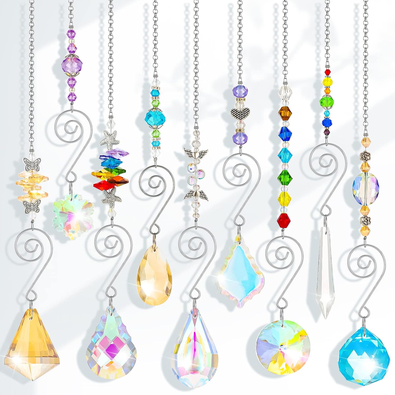 BKpearl 9 Pcs Crystals Sun Catcher, Hanging Suncatchers Beads Chain Sphere Chandelier Lamps Light Pendant for Christmas Day, Wedding, Plants, Cars, Window Décor (Blue)