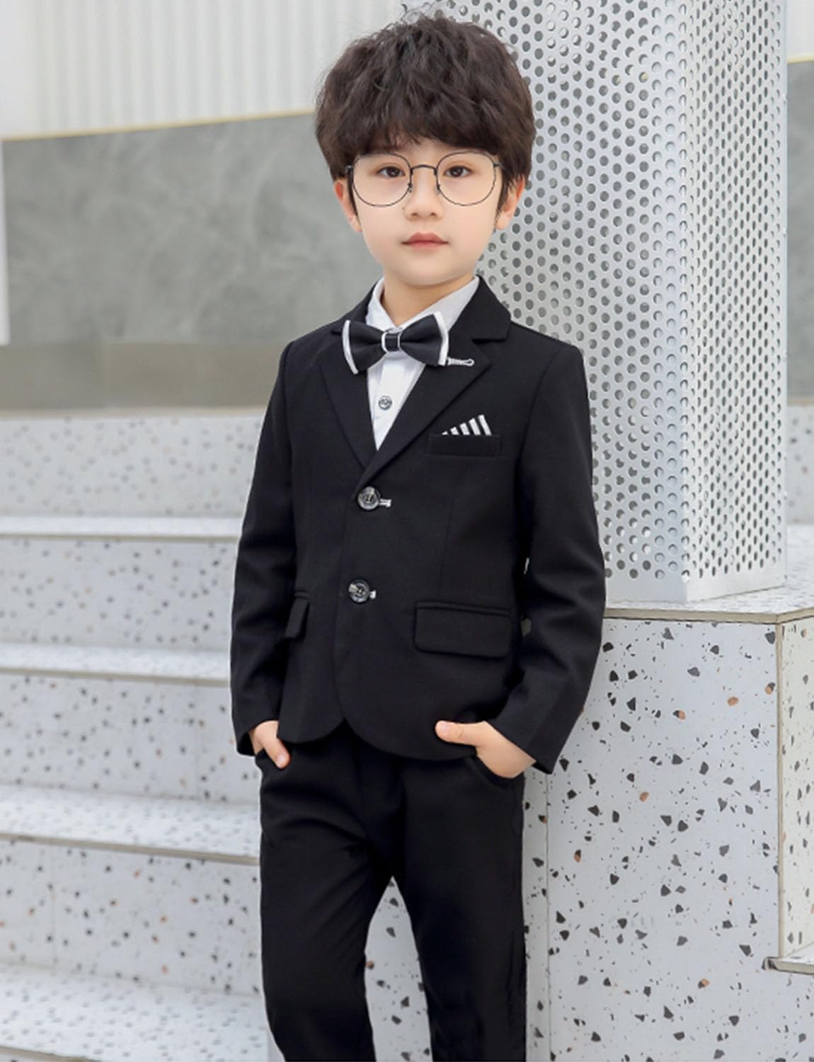 Boys' 2Pcs Suit Single Breasted Button Notch Lapel Piano Performance Tuxedos